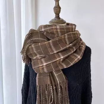 Клетчатый шарф женский зимний новый универсальный ретро-темпераментный шарф, имитация кашемира, студенческая теплая шаль двойного назначения 70*180cm