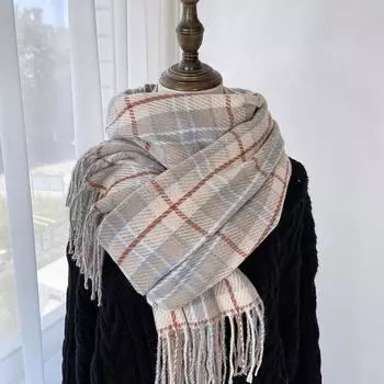 Клетчатый шарф женский зимний новый универсальный ретро-темпераментный шарф, имитация кашемира, студенческая теплая шаль двойного назначения 180*68cm