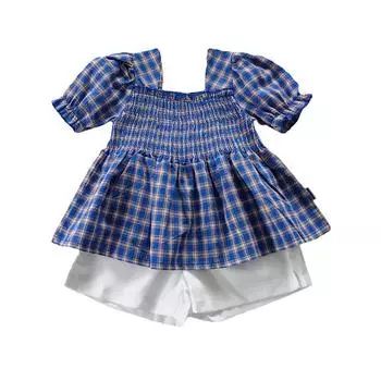 Клетчатый топ для девочек, шорты, комплект темпераментной одежды, модный комплект, 2 шт. 100