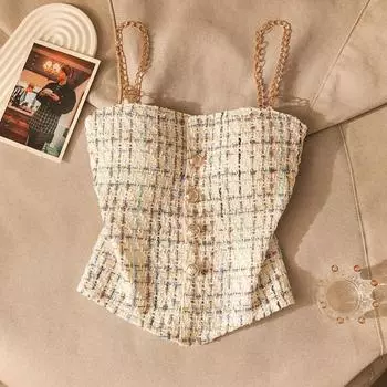 Клетчатый топ-топ с металлической цепочкой и бретельками через шею, укороченный женский летний топ с открытой спиной, модный повседневный женский укороченный жилет без рукавов Y2K One Size розовый