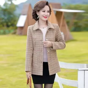 Клетчатый Тренч, Женская куртка, новая весенне-осенняя мода, короткие женские пальто среднего возраста, однобортное корейское женское пальто, топы XL