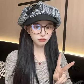 Клетчатый восьмиугольный берет для детей, осень и зима, новая универсальная шляпа в стиле ретро, модная шляпа с маленьким лицом, тренд M56-58cm
