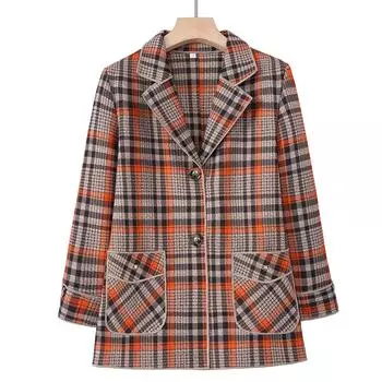 Клетчатый жакет для женщин Весна Осень Приталенный Высококлассный Одежда для мамы Омолаживающий Элегантный XXXXXL оранжевый