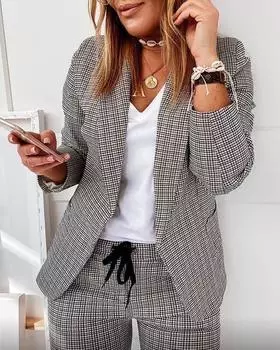 Клетчатый женский повседневный костюм L чёрный