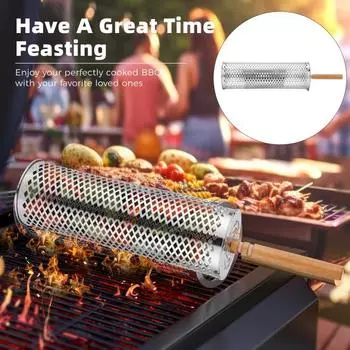 Клетка для барбекю, набор корзин для гриля с ручкой, крючками, вилками, перегородками, легко чистится, равномерный нагрев, корзина для гриля-барбекю из нержавеющей стали, аксессуары для наружного гриля A
