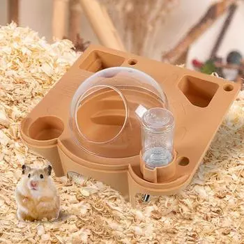 Клетка для хомяка, капсула для жизненного пространства для мелких животных с бутылкой для воды, аксессуары для домашних животных для хомяков, ежей, мышей, морских свинок оранжевый