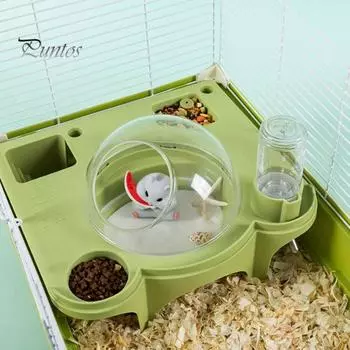 Клетка для хомяка, капсула для жизненного пространства для мелких животных с бутылкой для воды, аксессуары для домашних животных для хомяков, ежей, мышей, морских свинок оранжевый