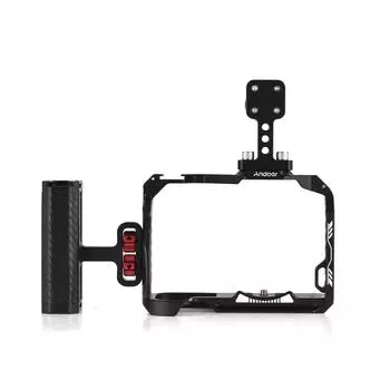 Клетка для камеры Andoer + верхняя ручка + комплект боковой ручки Видеоклетка из алюминиевого сплава с креплением для холодной обуви чёрный