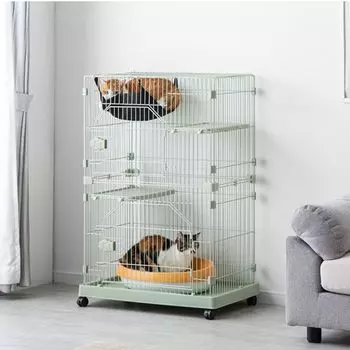 Клетка для кошек Tansu no Gen, 2 яруса, ширина 69 x глубина 48 x высота 106 см, компактный гамак с роликами, потолочная дверь для клетки для кошек 52800007 (91144) мох зеленого