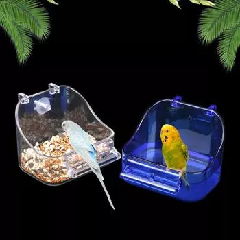 Клетка для купания птиц Пластиковый подвесной контейнер для корма для попугаев Ванна для птиц Аксессуары для ухода за мелкими животными прозрачный