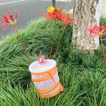 Клетка для обитания бабочек, сетка-барьер с ручкой для переноски, воздухопроницаемая сетка для наблюдения оранжевый