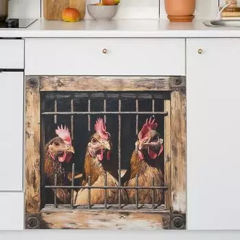 Клетка Петух Посудомоечная машина Шкаф Домашний Фон Декоративные Наклейки 34*34cm/fun-f328