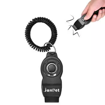 Кликеры и свисток для дрессировки собак 2 в 1, регулируемый ремешок на запястье, звуковой ключ, отпугиватель домашних животных для собак, кошек, щенков, птиц чёрный