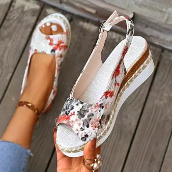 Клиновидные сандалии на плоской подошве Женские Летние Слингбэки с открытым носком Туфли на платформе для женщин Легкие Нескользящие Комфортные Тканевые Подушечки Пляжные Сандалии 36