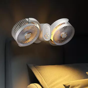 Клип-на вентиляторе с двойной головкой, тихий портативный перезаряжаемый настольный с ночником для спальни