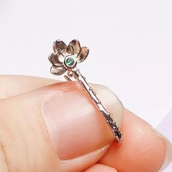 Клипса-цветок из стерлингового серебра S925 с жадеитом и янтарем, с застежкой-иглой