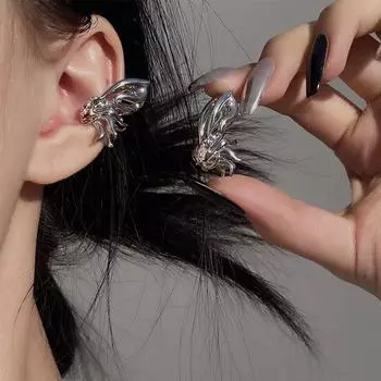Клипса для ушей в стиле панк-бабочки и эльфа, модный дизайн, кафф с крыльями из жидкого металла 1pair