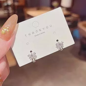 Клипсы-бантики из серебра 925 пробы с цирконием: Модные минималистичные серьги серебряный