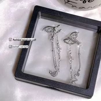 Клипсы для ушей с кисточками в виде рыбьего хвоста Mermaid Legend: Элегантные серьги без пирсинга для женщин Left/Single