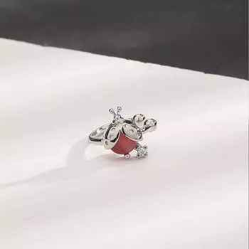 Клипсы для ушей в виде бриллиантового жука, милые серьги-клипсы в виде насекомых, в форме маленькой божьей коровки, опаловые клипсы для ушей, без пирсинга ушей. Bronze