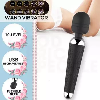 Клиторальный стимулятор Женский вибратор-палочка Секс-игрушка Вибратор-палочка AV для женщин Секс-игрушка Перезаряжаемый дилдо Массажер Джи-точка - Черный