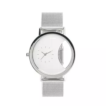klon Часы скелетон прозрачный сменный ремешок простой KLON CIRCLE WINDOW WEST 38 мм мужские женские -SILVER MESH-