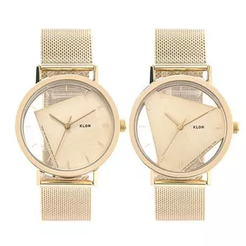 klon Пара часов Скелетон Прозрачный сменный ремешок Простой KLON INVISIBLE UNIVERSAL SHAPES GOLD EDITION 38 мм Мужские Женские (прямоугольник треугольник)