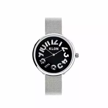 klon wristwatch men s women s stylish simple silver KLON HIDE TIME -SILVER MESH- [BLACK SURFACE] Ver.SILVER 33mm
