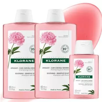 Klorane Peony Sensitive Scalp Shampoo с ароматом примулы вечерней 400 мл x 2 шт + 100 мл, 1 набор