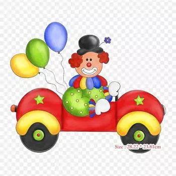 Клоун Машина Утюг на Термопереносе Печать Виниловые Нашивки Наклейки для Одежды Аппликации Сделай Сам Моющиеся Нашивки