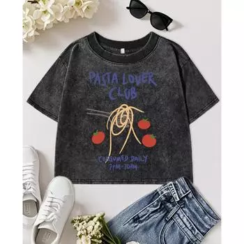 Клуб Любителей Пасты Потребляется Ежедневно Принтованная Женская Стиранная Футболка Хлопковые Топы Приталенная Модная Футболка Фитнес Летние Футболки M