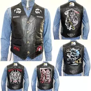 Клубная натуральная кожа Harley безрукавка мужская плюс размер овчины мотоциклетный кожаный жилет с вышивкой S