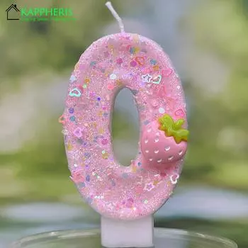 Клубничная свеча-цифра для девочек, свечи на детский день рождения, сверкающие свечи, праздничный торт, фейерверк, украшение на годовщину вечеринки