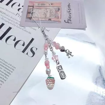 Клубничные бусины для мобильных телефонов, ремешки для телефонов, брелок, кулон, телефонные цепочки, декор, подвеска для камеры, подвесная цепочка, декор красный