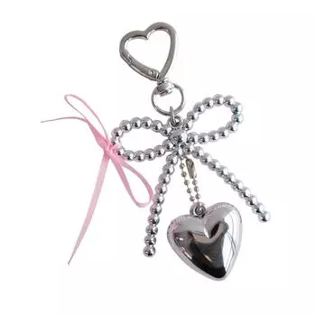 Клубничный бантик и подвеска с бусинами Брелок Многоцелевое украшение Элегантный шарм для кошелька Подходит для сумок и телефонов серебряный