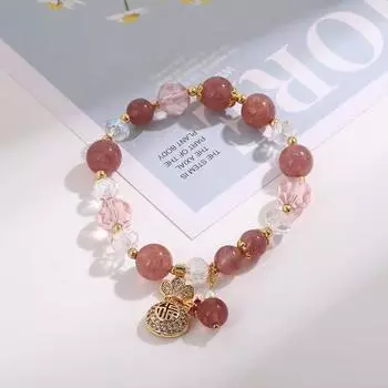 Клубничный браслет из бисера, женский бриллиантовый мешок денег, кулон, эластичные регулируемые браслеты, юбилейные вечерние ювелирные изделия, подарок
