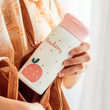 Клубника милый термос для девочек и детей бутылка для воды портативная ручка 304 нержавеющая сталь стакан с вакуумной изоляцией кофейная чашка для путешествий 300ml