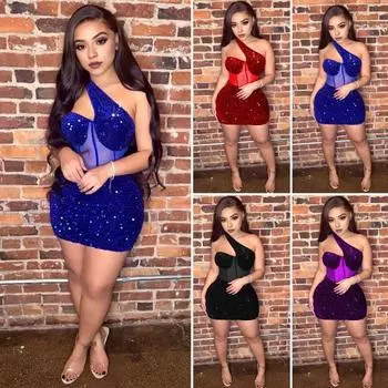 Клубное платье с открытыми плечами и косым вырезом, облегающее мини-платье с пайетками, сетчатое, без рукавов, облегающее платье-футляр в стиле пэчворк XL красный