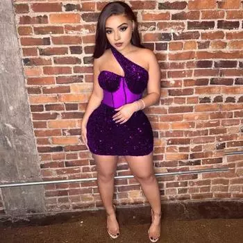 Клубное платье с открытыми плечами и косым вырезом, облегающее мини-платье с пайетками, сетчатое, без рукавов, облегающее платье-футляр в стиле пэчворк M чёрный