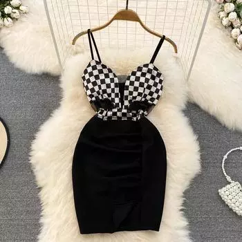 Клубное сексуальное полое бархатное платье «Тысяча птиц» с решетчатой строчкой, облегающее облегающее короткое платье без рукавов с сумкой на бедрах
