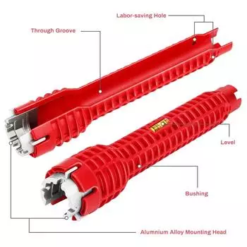 Ключ для крана раковины, инструмент для ремонта сантехники, 14 в 1, противоскользящая ручка, двойной гаечный ключ, сантехника для ванной комнаты, водонагреватель, гаечный ключ