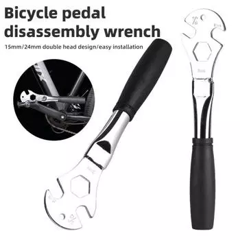Ключ для педалей велосипеда с противоскользящей ручкой, прочная сталь 15/24 мм, инструмент для снятия педалей горного велосипеда, шоссейного велосипеда, инструмента для ремонта скутера чёрный