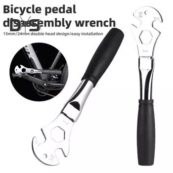 Ключ для педалей велосипеда с противоскользящей ручкой, прочная сталь 15/24 мм, инструмент для снятия педалей горного велосипеда, шоссейного велосипеда, инструмента для ремонта скутера чёрный