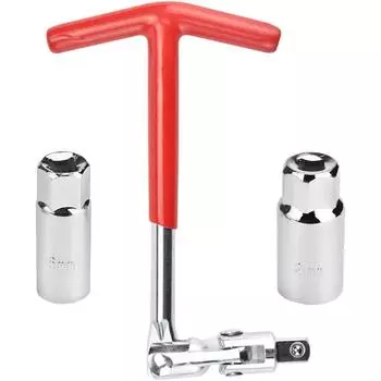 Ключ для свечей зажигания с 2 свечными вставками Свечной ключ 16/21 мм Набор ключей с Т-образной рукояткой Набор ключей для шарниров свечей зажигания для автомобиля и мотоцикла 16mm+21mm spark plug серебряный/красный