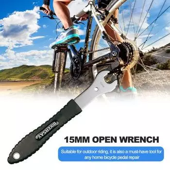 Ключ для велосипедной педали Инструмент для снятия велосипедной педали из высокоуглеродистой стали с удлиненной ручкой Многофункциональный 15 мм MTB ключ для снятия педали для велосипеда чёрный
