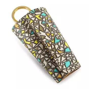 Ключ ключ ключ подлинный мягкий переплет, сделанный в отечественном стиле милый треугольник [Yuzen Bunko] футляр, футляр, цепочка, держатель на 4 цепочки, женский, элегантный, кожа, кожа,