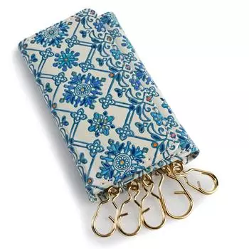 Ключ ключ кожаный подлинный сделанный в мягкой обложке разное цветочный сад [Yuzen Bunko] чехол, чехол, аксессуар, женский, женский, кожаный, Япония, синий