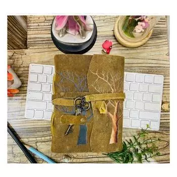 Ключ от антикварного винтажного кожаного журнала «Древо жизни» для эскизов гримуара 7 x 5 in