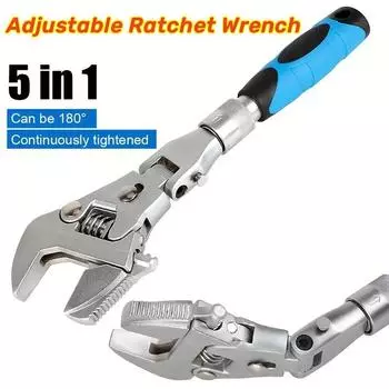 Ключ с храповым механизмом, универсальный, для технического обслуживания, складной на 180 градусов, 10-дюймовый шкив, 5 в 1, регулируемый крутящий момент с вращающейся головкой, ручной инструмент серебряный