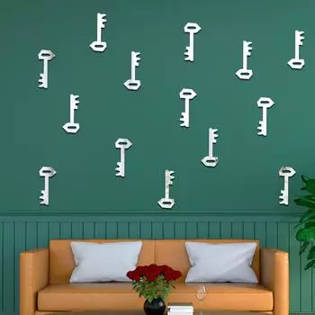 Ключевые акриловые трехмерные зеркальные настенные наклейки для гостиной, наклейки для украшения комнаты, настенные креативные наклейки для спальни JM405-Silver
